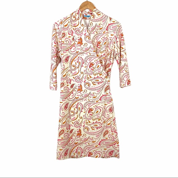 J. McLaughlin Dresses & Skirts - J McLaughlin Paisley Faux Wrap Dress Cream Pink M